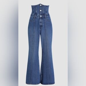 Cider Denim Corset Hollywood Style Wide leg Flare Jeans Jumpsuit Strapless Small